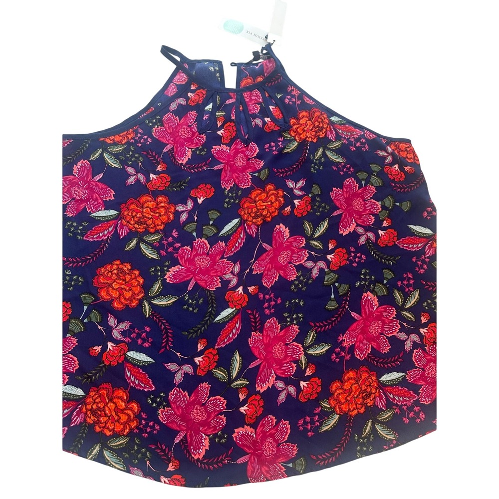 Papermoon Blouse Women XXL Walita Cutout Detail Navy Pink‎ Floral Halter Top NEW
